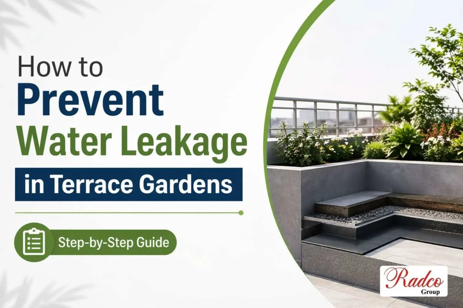 Terrace garden waterproofing system with drainage layer and waterproof membrane installation to prevent roof leakage in Indian homes
